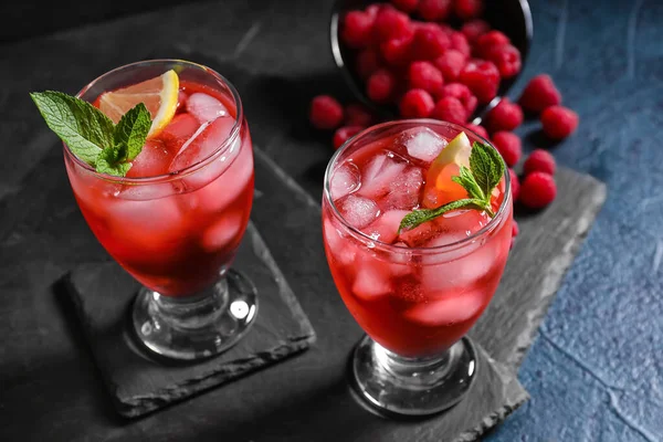 Glasses Tasty Raspberry Lemonade Dark Background — Stock Photo, Image
