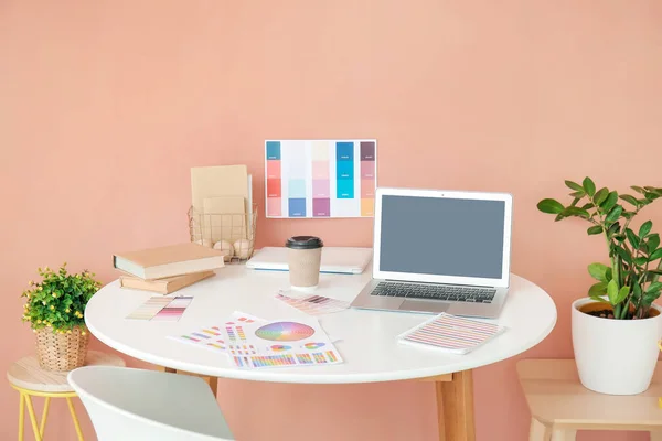 Stylish Workplace Graphic Designer Laptop Office — Stock Photo, Image