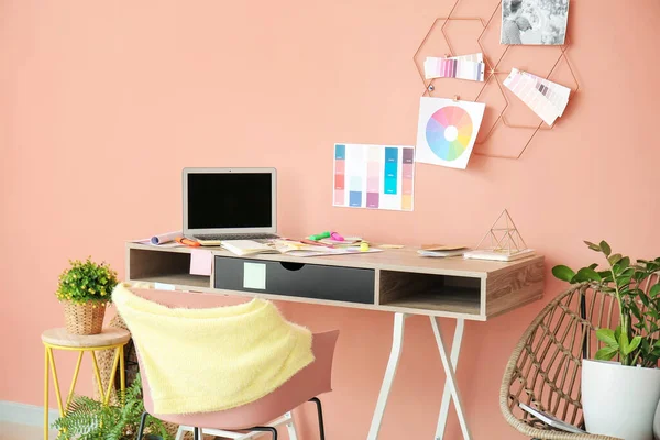 Stylish Workplace Graphic Designer Laptop Office — Stock Photo, Image