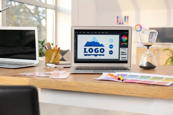 Stylish Workplace Graphic Designer Laptops Office — Stock Photo, Image