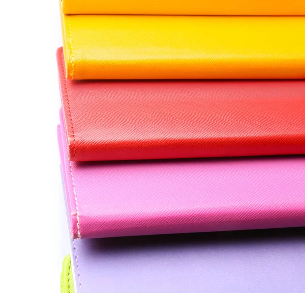 Colorful Notebooks White Background Closeup — Stockfoto
