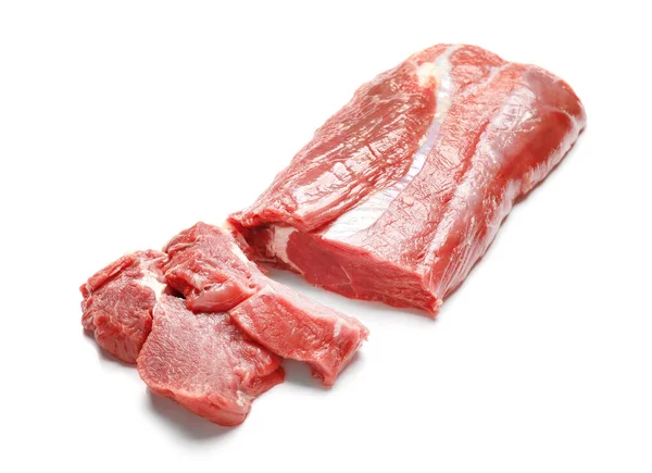 Raw Beef Brisket Slices White Background — Φωτογραφία Αρχείου