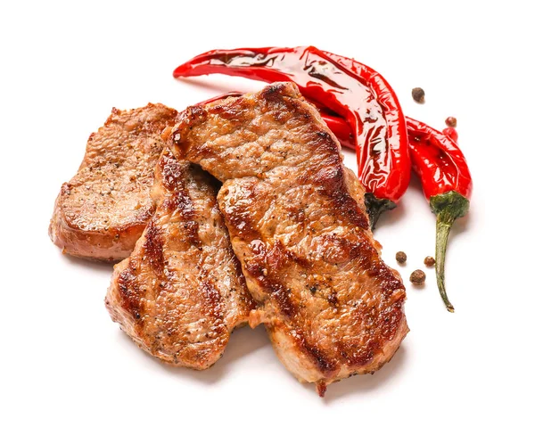 Chutné Hovězí Steaky Bílém Pozadí — Stock fotografie