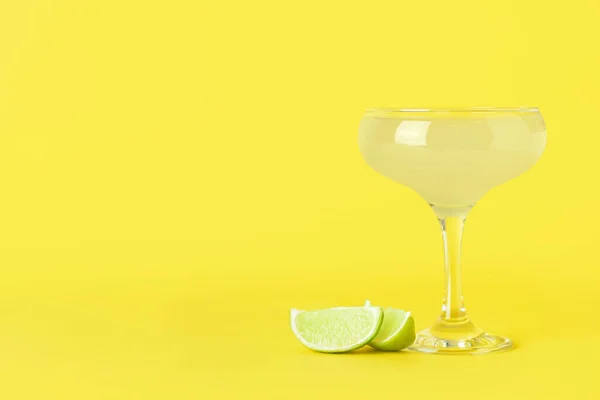 Glass Tasty Daiquiri Cocktail Color Background — Stock Photo, Image