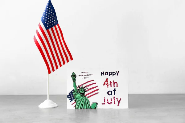 Greeting Card Independence Day American Flag Light Background — Stock Photo, Image