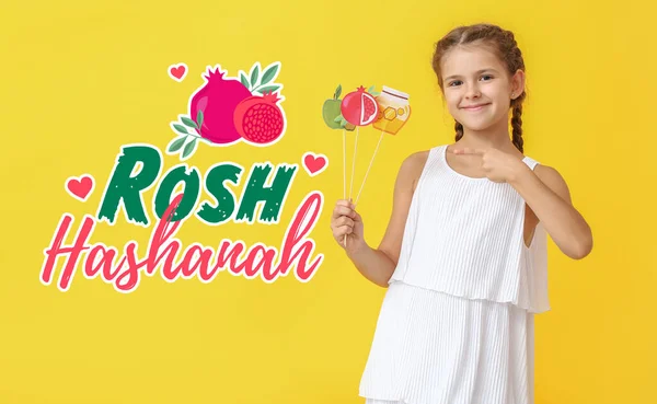Greeting Card Rosh Hashanah Jewish New Year Little Girl — Stock Photo, Image