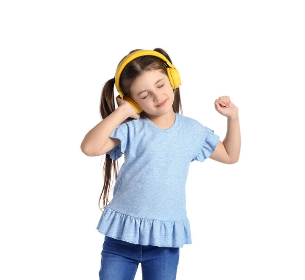 Κοριτσάκι Ακουστικά Άσπρο Φόντο — Φωτογραφία Αρχείου