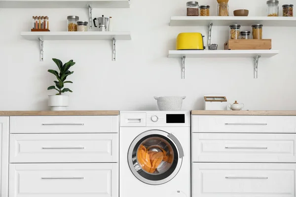 Interior Kitchen Modern Washing Machine — Stock Photo, Image