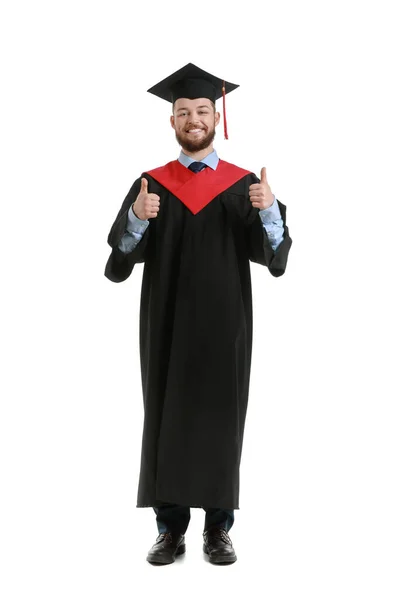 Happy Male Graduation Student White Background — Stock Photo, Image