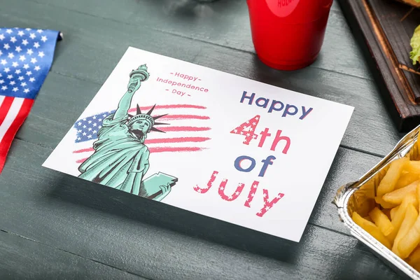Greeting Card Independence Day Usa Dark Wooden Background — Stock Photo, Image