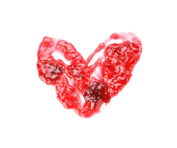 Hjerte Laget Deilig Kirsebærsyltetøy Hvit Bakgrunn – stockfoto