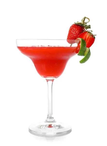 Glass Strawberry Daiquiri Cocktail White Background — Stock Photo, Image