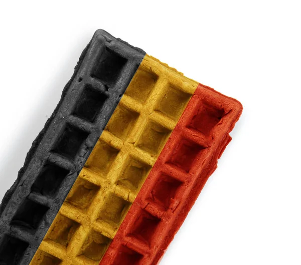 Köstliche Waffel Den Farben Der Belgischen Flagge Auf Weißem Hintergrund — Stockfoto