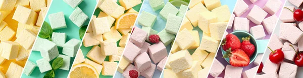 Kleurrijke Zoete Marshmallows Kleur Achtergrond — Stockfoto