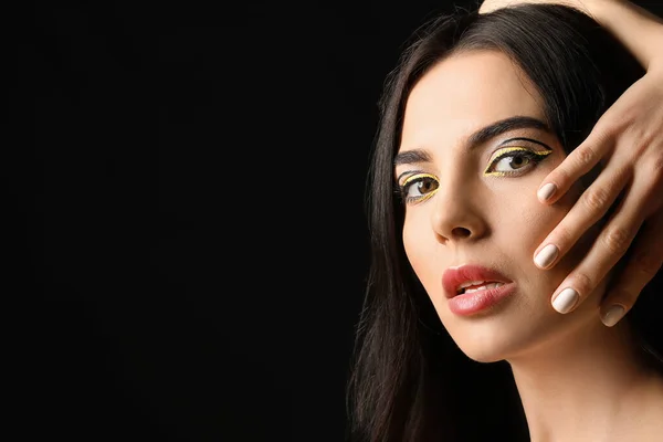 Beautiful Young Woman Stylish Makeup Dark Background — Stock Photo, Image