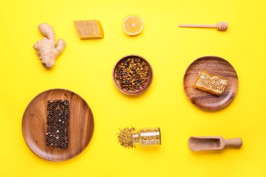 Renkli limon ve zencefilli farklı arı ürünleri