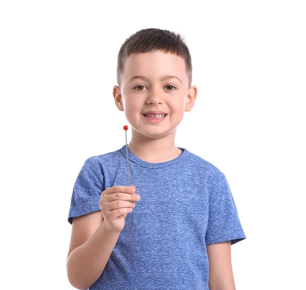 Niño Pequeño Con Herramienta Logopédica Para Corrección Del Habla Sobre —  Fotos de Stock