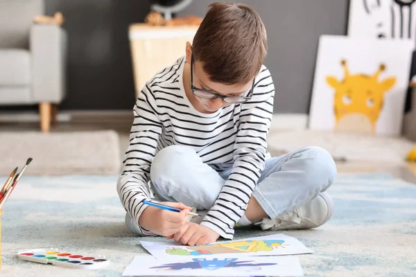 Cute Little Boy Painting Home — Stock Photo, Image