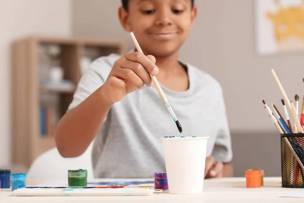 Little African American Boy Painting Home — Stock Photo, Image