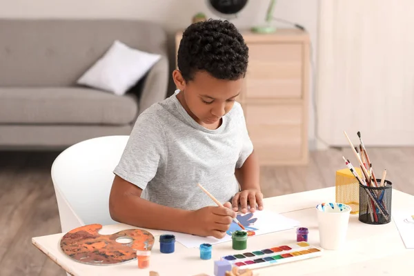 Little African American Boy Painting Home — Stock Photo, Image