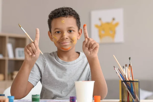 Little African American Boy Painting Home — Stock Photo, Image