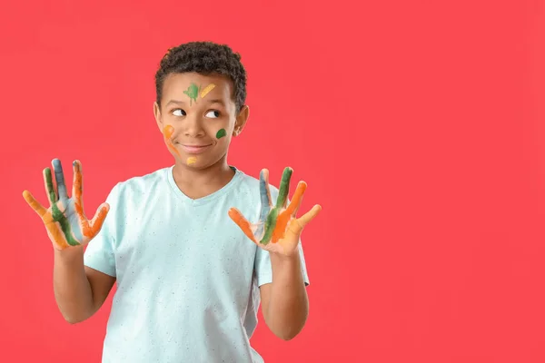 Little African American Boy Paint Color Background — Stock Photo, Image