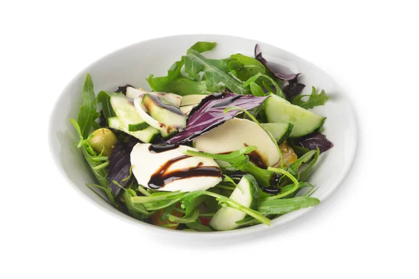 Bol Avec Salade Fraîche Savoureuse Sur Fond Blanc — Photo