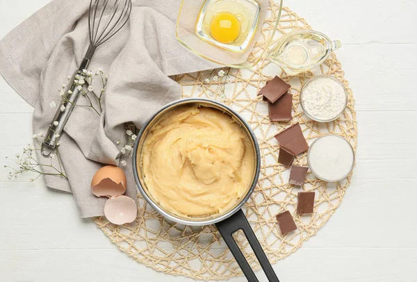 Ingredients Preparing Churros Light Wooden Background — Stock Photo, Image