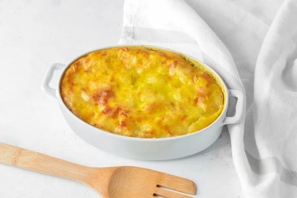 Casserole Mashed Potatoes Light Background — Stock Photo, Image