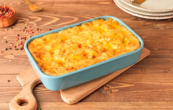 Casserole Mashed Potatoes Spices Wooden Background — Stock Photo, Image