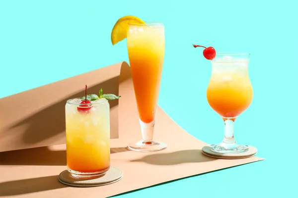 Glasses Tasty Sex Beach Cocktail Color Background — Stock Photo, Image