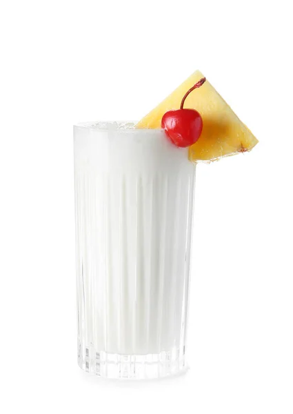 Ποτήρι Νόστιμο Κοκτέιλ Pina Colada Λευκό Φόντο — Φωτογραφία Αρχείου