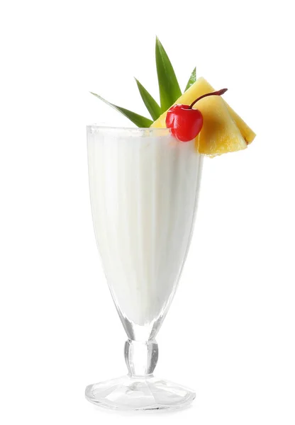 Ποτήρι Νόστιμο Κοκτέιλ Pina Colada Λευκό Φόντο — Φωτογραφία Αρχείου
