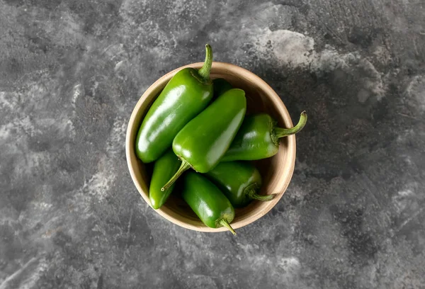 Bowl Green Jalapeno Peppers Grey Background — Stock Photo, Image