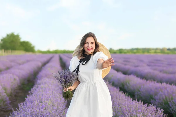 Beautiful Young Woman Lavender Field — Stock Photo, Image