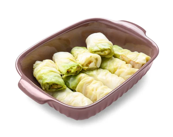 Baking Dish Uncooked Cabbage Rolls White Background Royalty Free Stock Photos