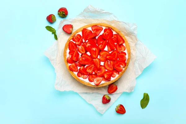 Tasty Strawberry Pie Color Background — Stock Photo, Image