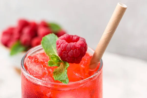 Glass Delicious Lemonade Raspberry Closeup — Stock Photo, Image