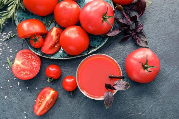 Glass Tasty Tomato Juice Dark Background — Stock Photo, Image