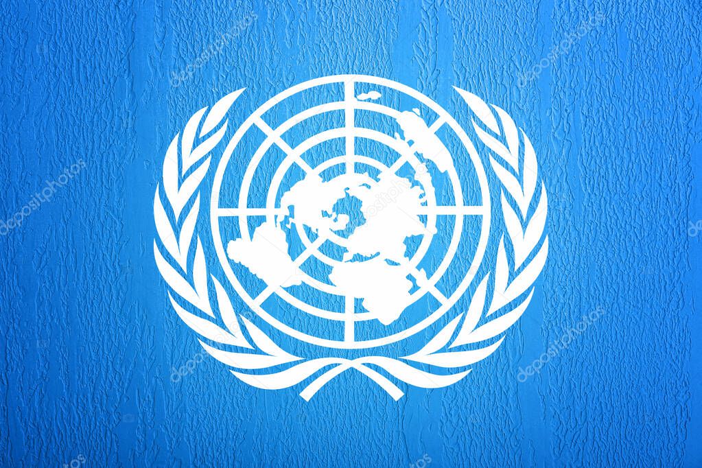 Flag of the United Nations painted on wall