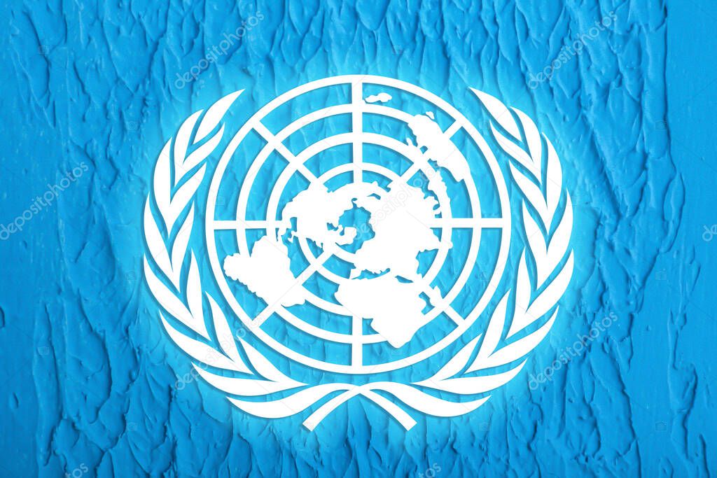 Flag of the United Nations painted on wall