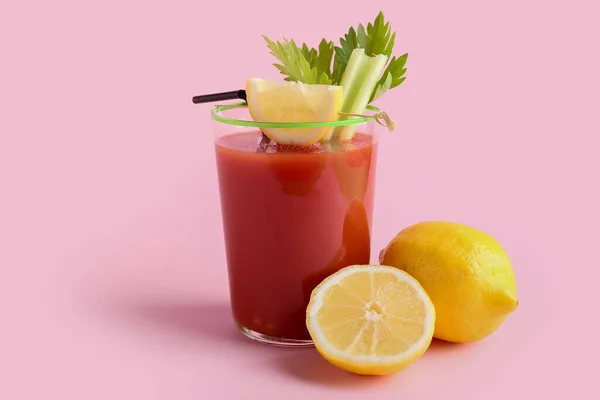 Glass Bloody Mary Cocktail Lemons Color Background — Stock Photo, Image