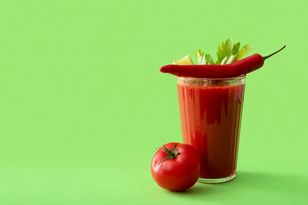 Glass Bloody Mary Cocktail Garnished Cilantro Red Chili Pepper Tomato — Stock Photo, Image