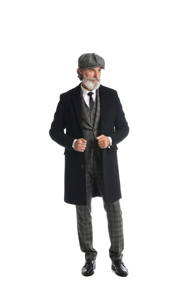 Fashionable Mature Man White Background — Stock Photo, Image