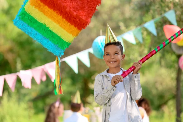 Cute African American Boy Pinata Birthday Party — Stock Photo, Image