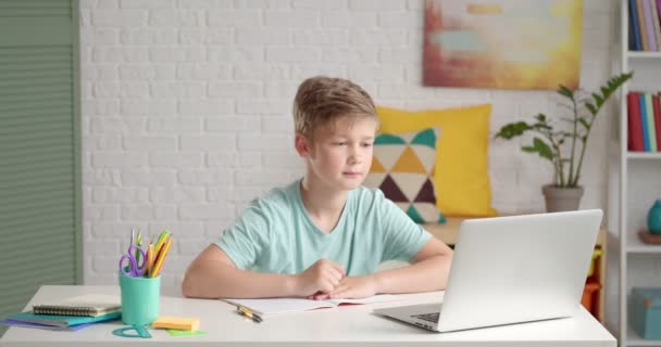 Kleine Schooljongen Studeren Online Thuis — Stockvideo