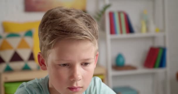 Kleine Schooljongen Studeren Online Thuis — Stockvideo