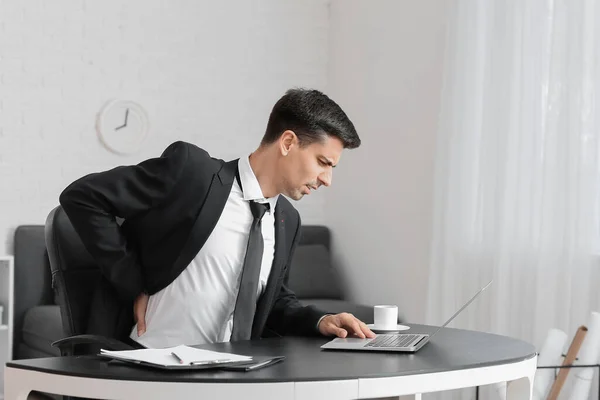 Young Man Suffering Back Pain Office — Stock Photo, Image