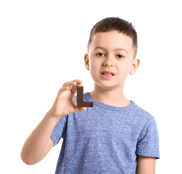 Niño Con Letra Sobre Fondo Blanco — Foto de Stock