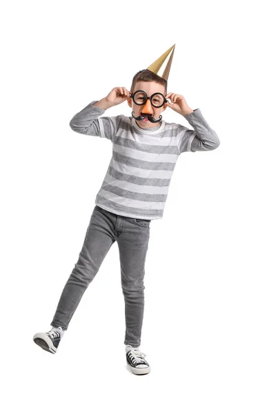 Little Boy Funny Disguise White Background — Stock Photo, Image